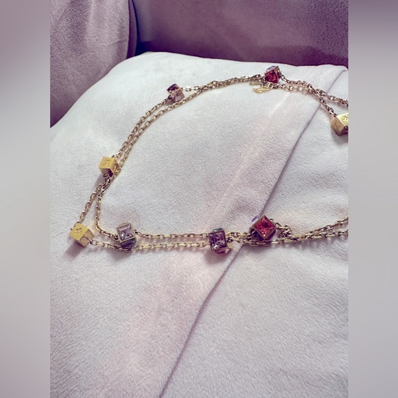 Louis Vuitton Collier Gamble Crystal Cube Gold Tone Long Necklace Authentic - Picture 14 of 17